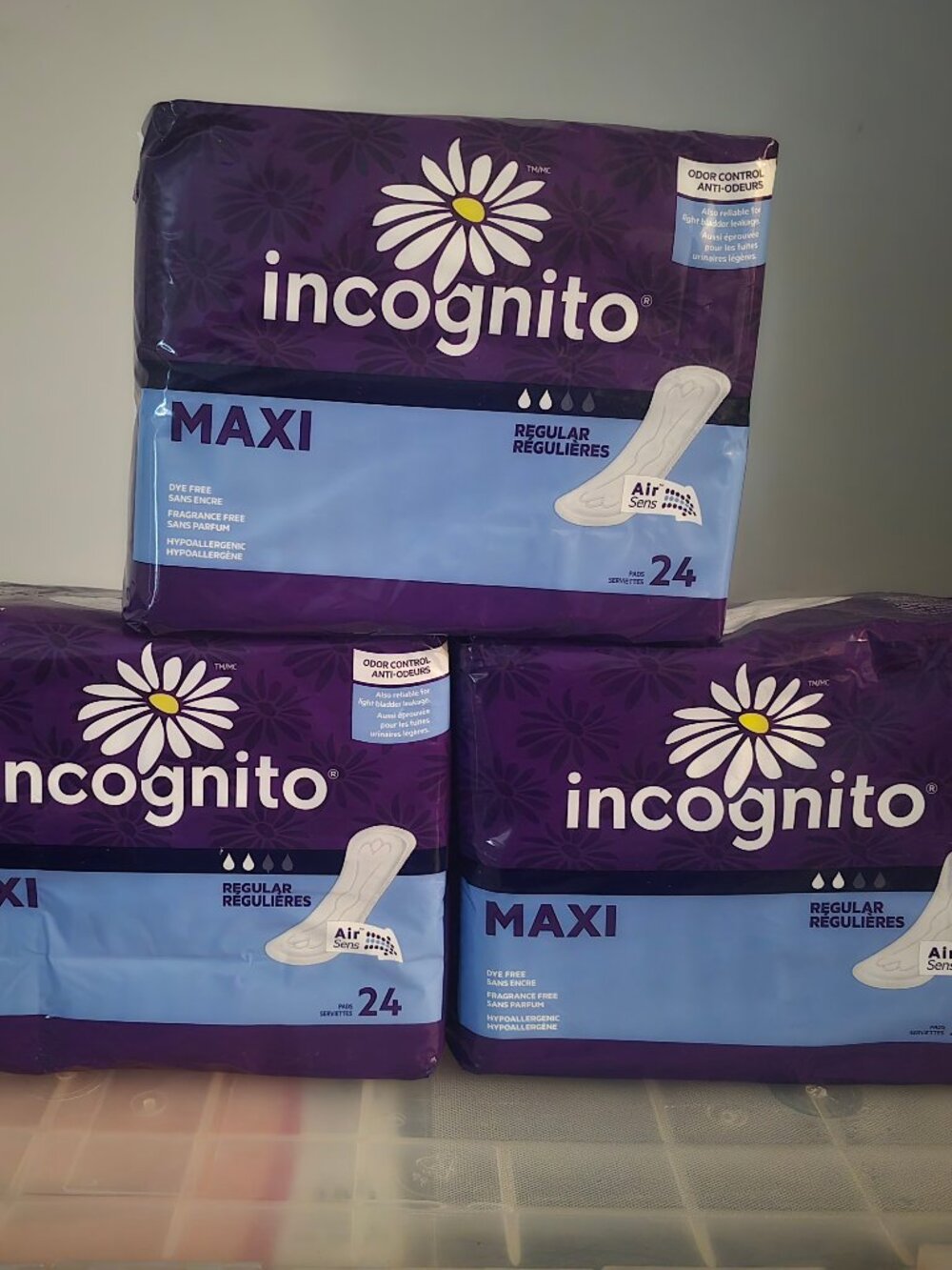 (3) Incognito Regular Maxi Pads 24 72